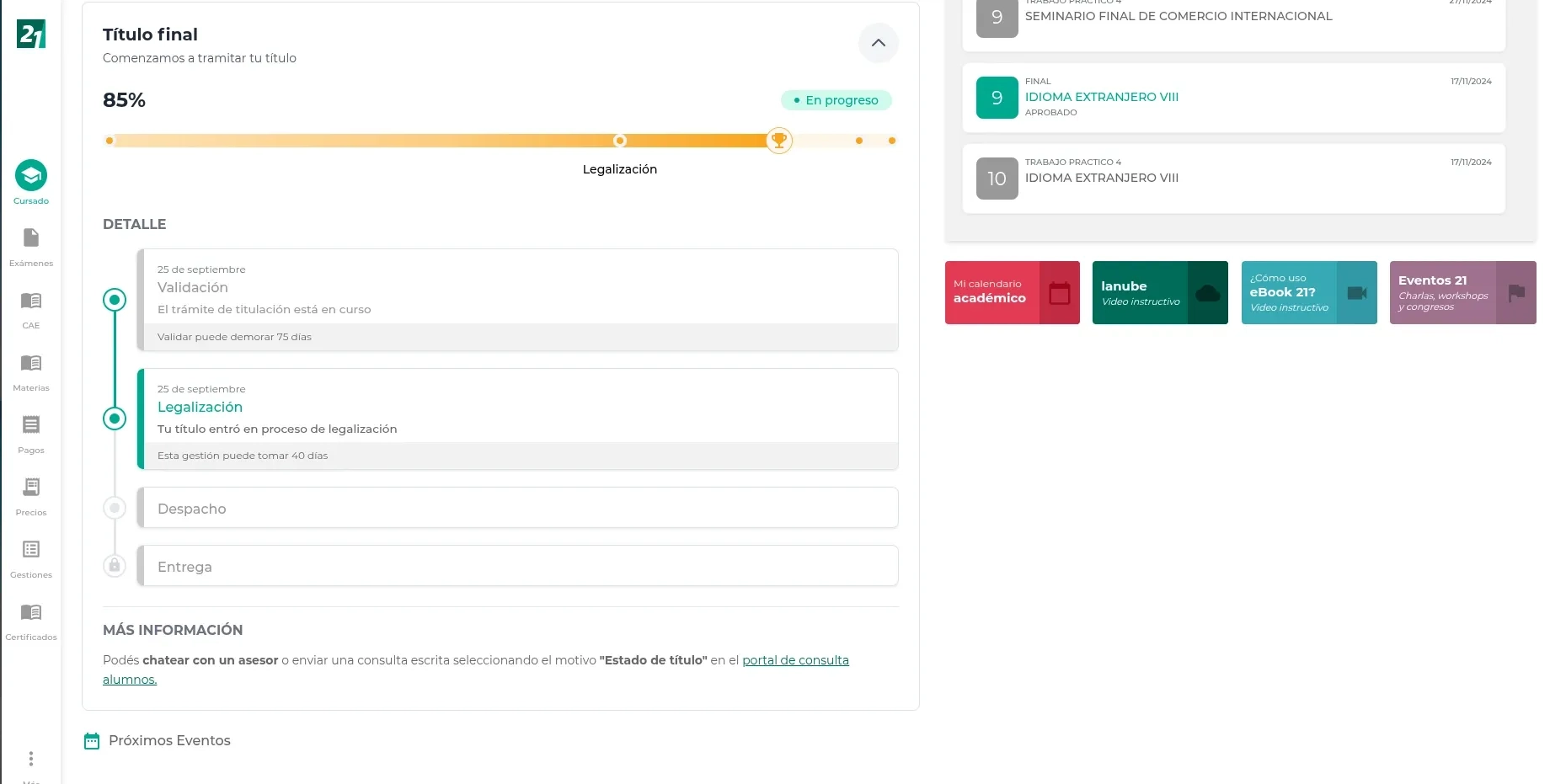Portal de Estudiantes de la Universidad Siglo 21 desarrollado por Bitlogic